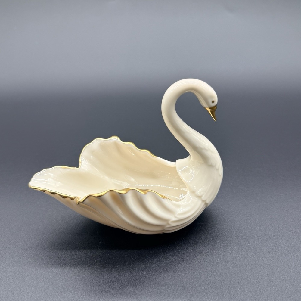 Vintage Lenox Swan Trinket Dish 24K Gold Trim Ivory Porcelain Wedding Cake Top - Picture 2 of 8
